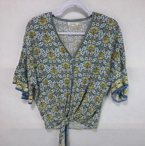 Max Studio Women's Tie-front Top Size Small Flutter Short Sleeve.